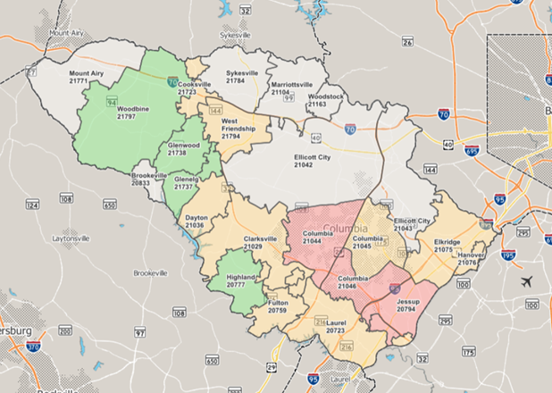 Screenshot of County showing areas where overdose levels are highest and lowest