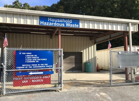 household hazardous waste building at residents' convenience center with gate open