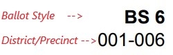 image of section of ballot showing ballot style number and district precinct number