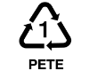 chasing arrows with 1 in the center and the letters PETE underneath